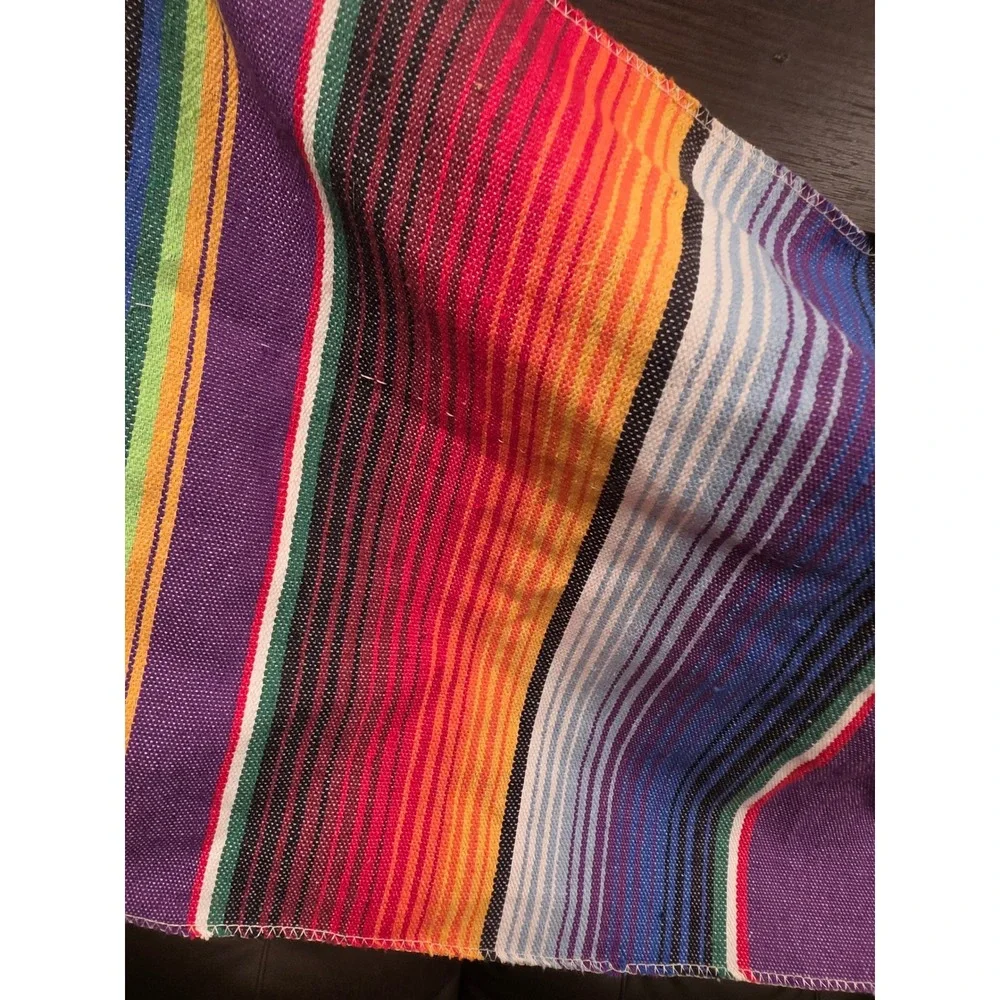 Mexican Serape Blanket Purple Multi Color Striped Falsa Throw Table Runner 82x14